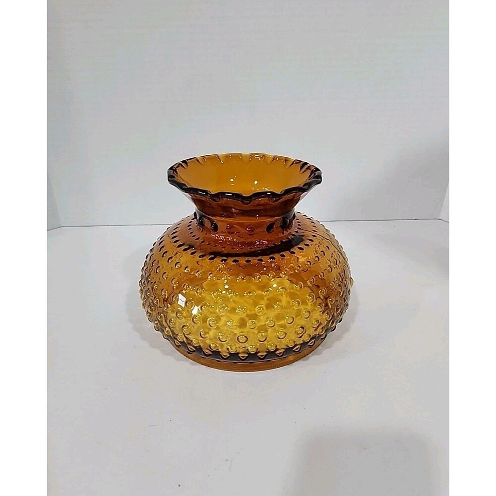 Vintage Amber Glass Hobnail Lamp Shade Globe Ruffled Top Replacement 6 7/8" Base